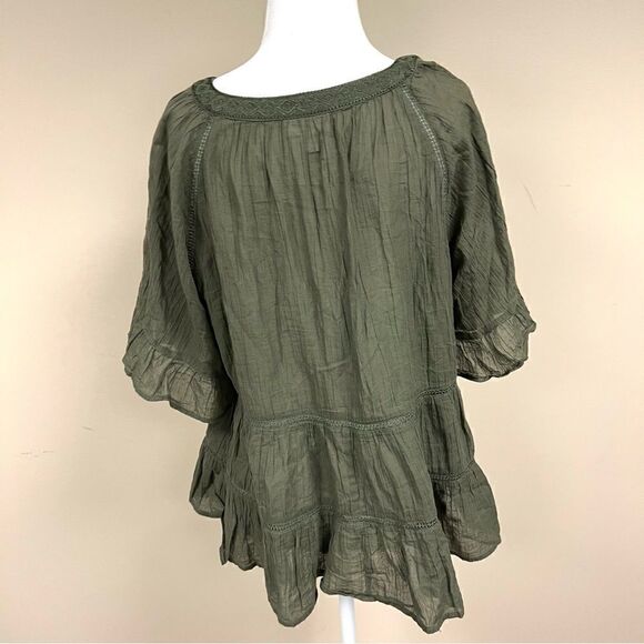 J jill olive green boho flare sleeve cotton top. Size M/L - Picture 7 of 9